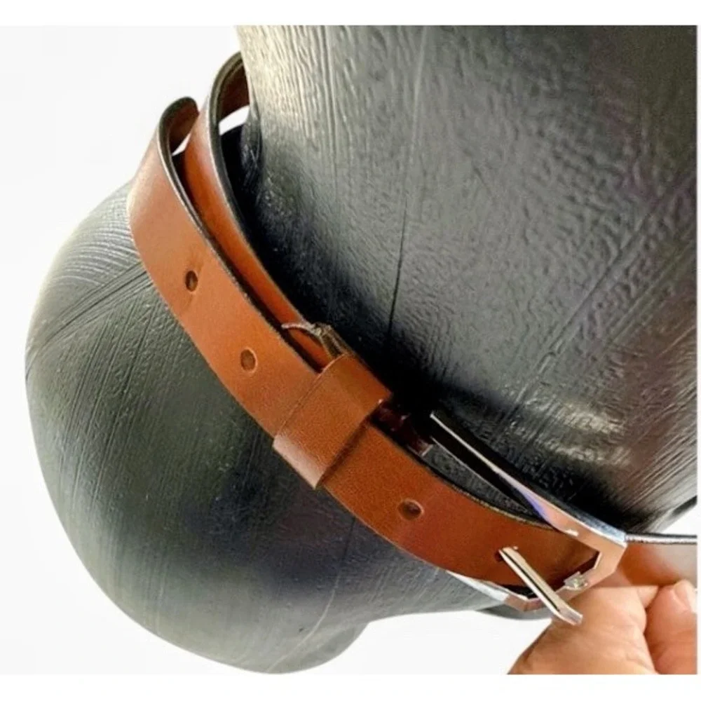 Men's Genuine Leather Belt 32-36 Inch Brown Silver Buckle Quiet Luxury Classic